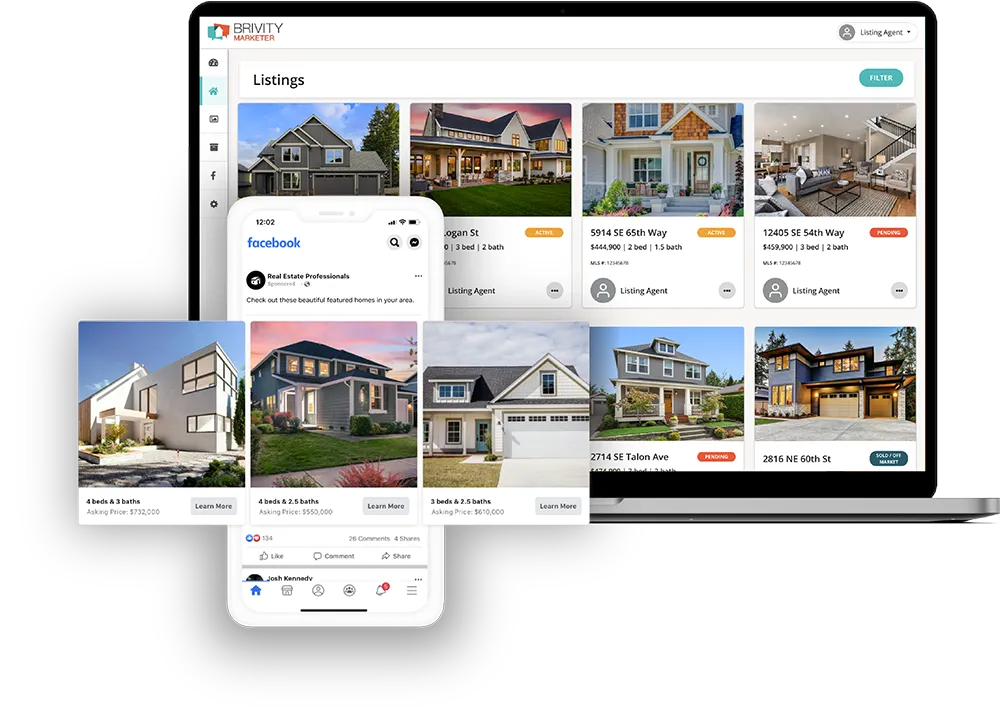 Real estate listing website on laptop and mobile